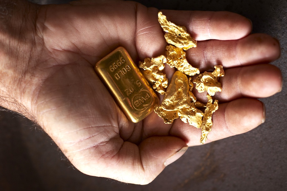 Gold nuggets and bar from Kalgoorlie
