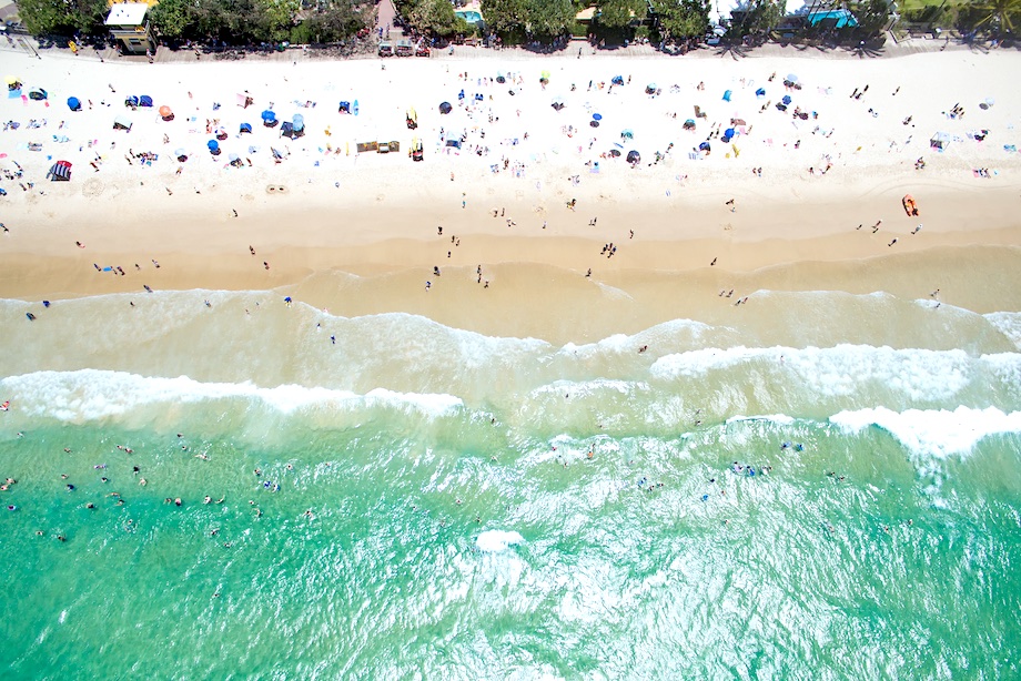 An aerial view of the incredible blue water of Noosa National park on Queensland's Sunshine Coast, Australia