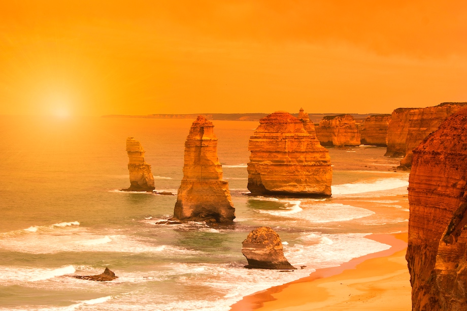 Sunset at Twelve Apostles along the Great Ocean Road in Australia, near Melbourne