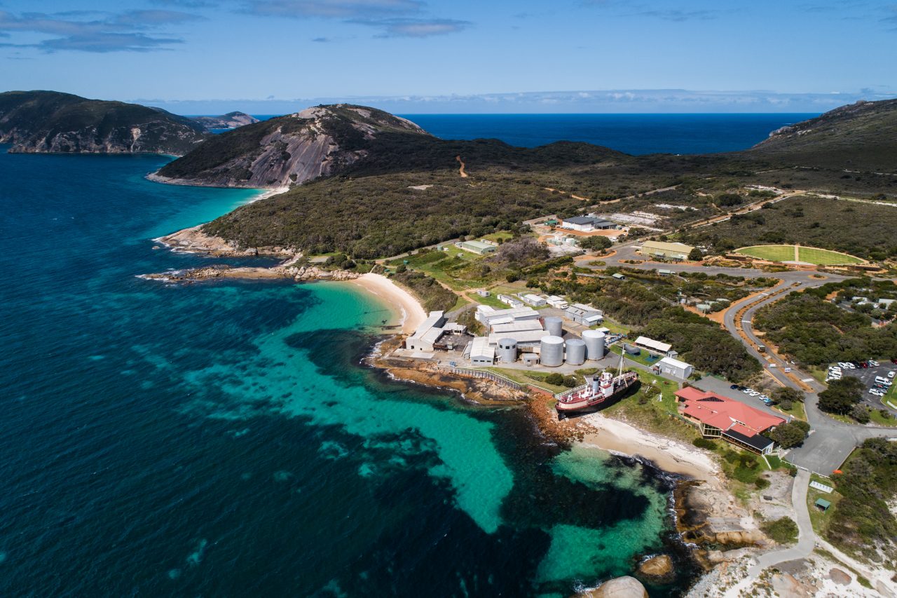 Aerial view of Albany's Historic Whaling Station at Discovery Bay, Albany. Image via Tourism WA.