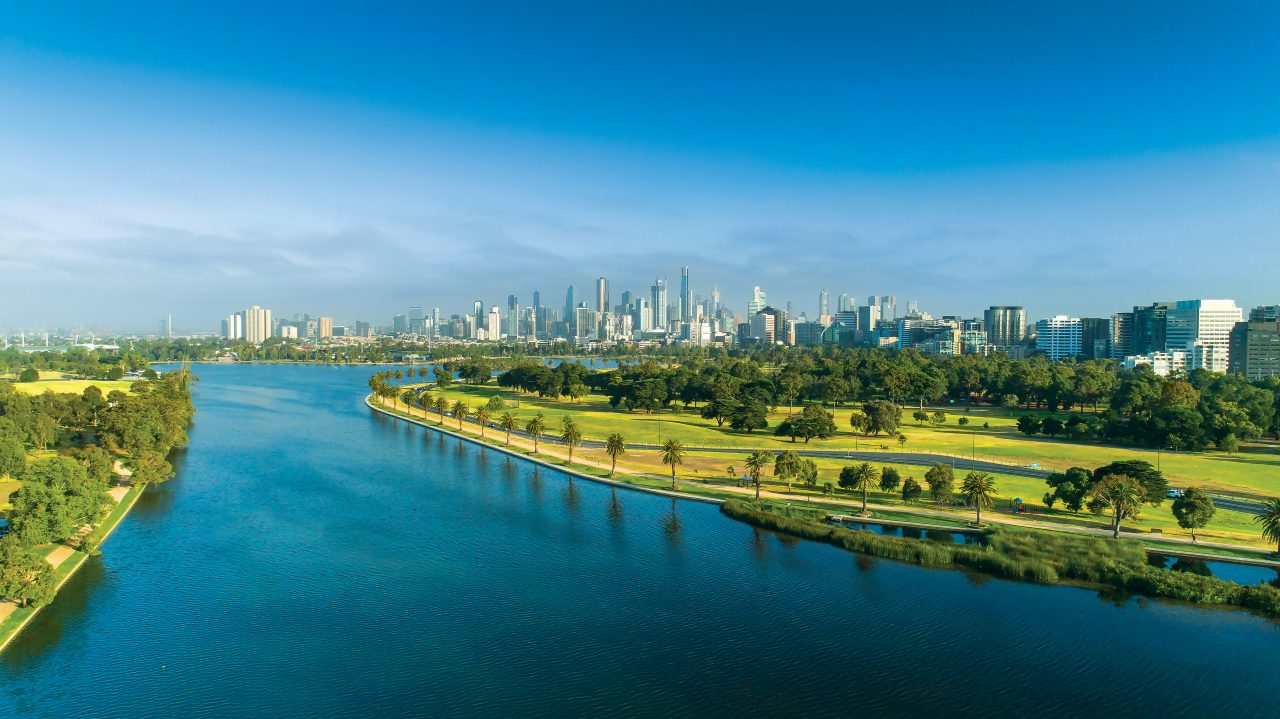 Melbourne City skyline view from Albert Park